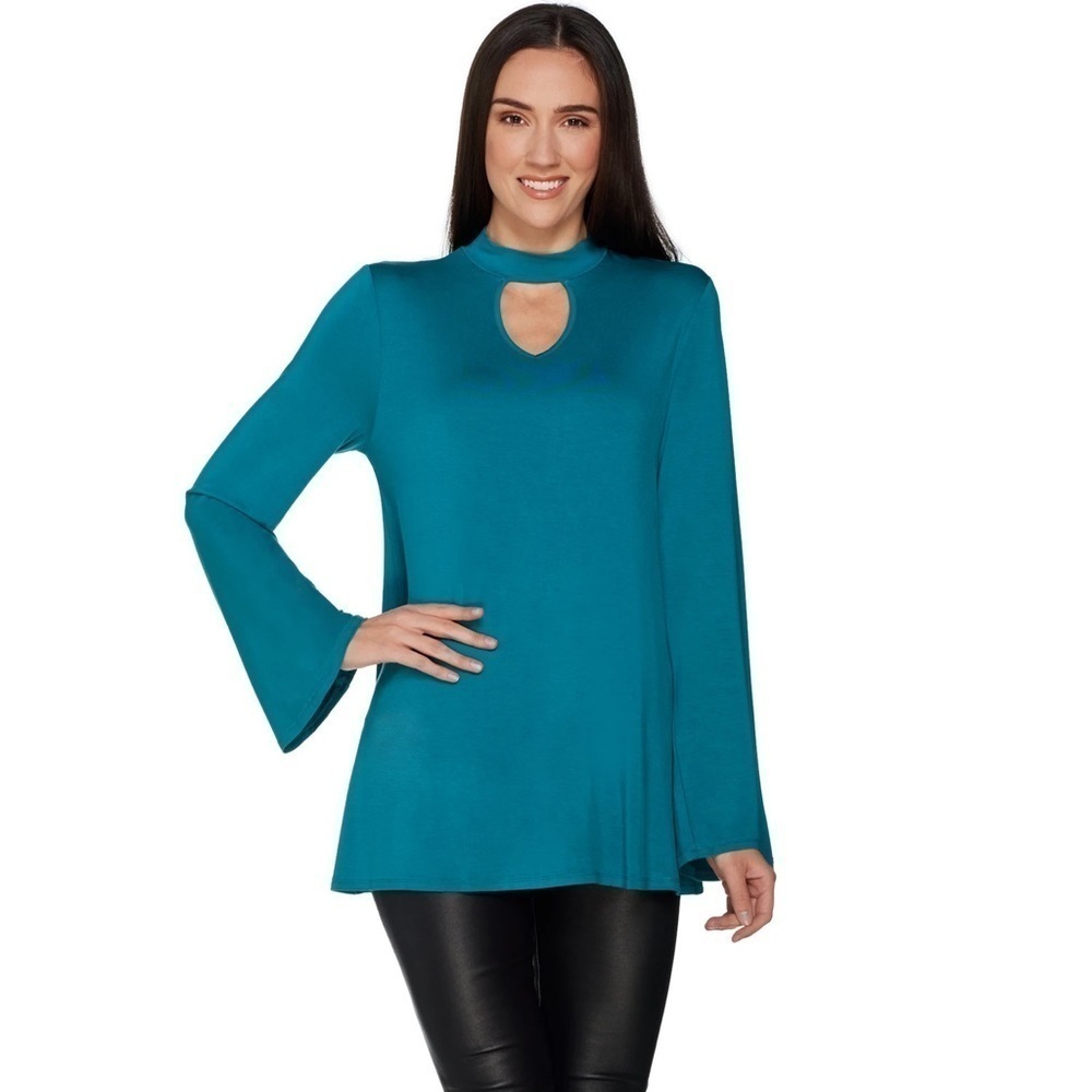 Laurie Felt | Knit Top Choker Neckline Spandex Tunic Teal Size Small